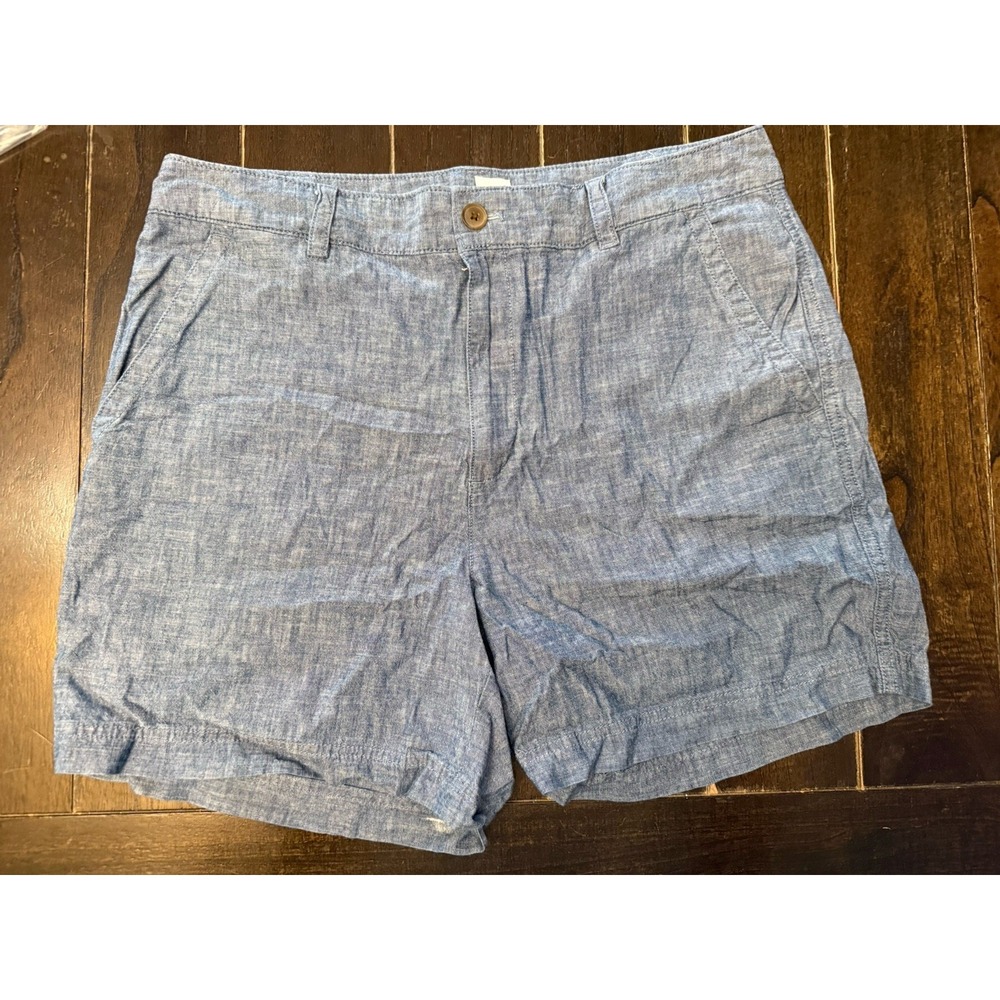 Gap Girlfriend Khaki Shorts Womens 14 Blue Chambray Cotton Chino Casual
